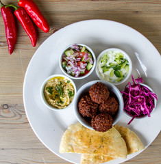 Falafel in Ramiken with Pita and Sides