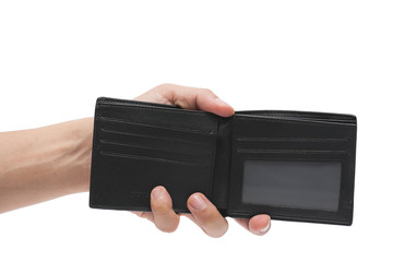 Leather black wallet on white background