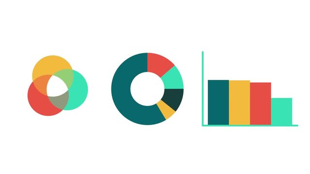 Bar graph with axis, pie and venn diagrams. Grow chart business concept. Animation for yours big data presentation. 4K video clip.
