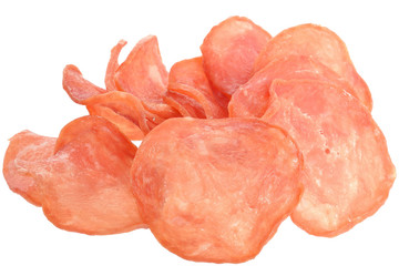 Heap of meat-stuffed crisps isolated