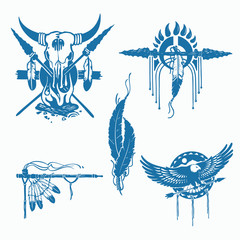 native american indians illustration set (bow and arrow, tomahaw