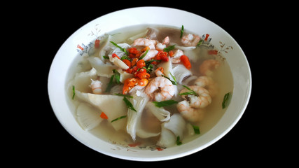 tom yum goong, spicy shrimp soup, famous Thai food isolated on background