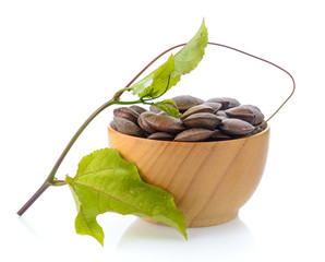 Peas star Incas in wood bowl on white background