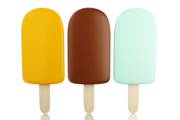 3d Set of chocolate popsicles filled with cream