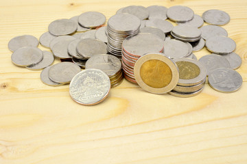 close-up Thai Baht Coins background. Thailand money