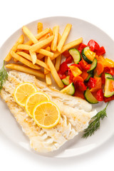 Fried fish fillet with french fries