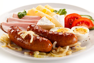 Breakfast with eggs and sausages
