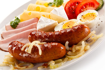 Breakfast with eggs and sausages