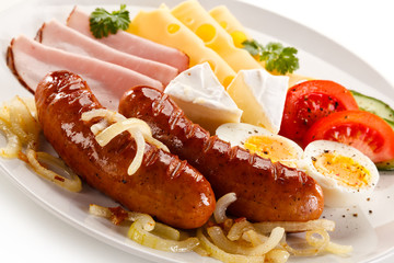 Breakfast with eggs and sausages