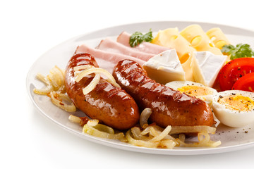 Breakfast with eggs and sausages