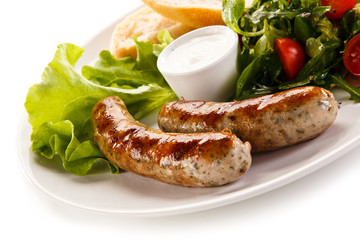 Breakfast - fried white sausages and vegetables