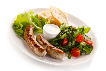 Breakfast - fried white sausages and vegetables