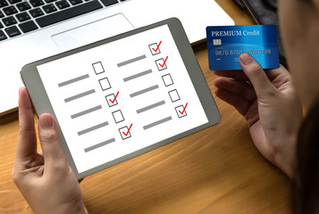 SURVEY and Results Analysis Discovery businessman giving online Concept