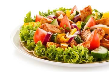 Grilled chicken strips with vegetable salad