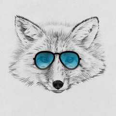 Obrazy  Portret lisa narysowany ręcznie ołówkiem w okularach przeciwsłonecznych