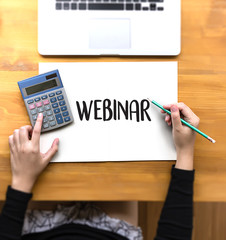 WEBINAR man hand on table Business, coffee, Split tone