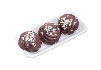 Cookies with whipped egg whites and glazed with chocolate