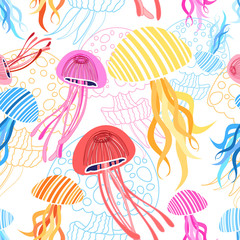 Fototapeta premium Seamless pattern with jellyfish
