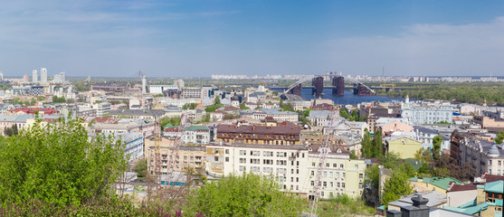 Fototapeta na wymiar Panorama of the historic neighborhood of Kiev Podil