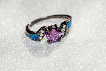 Black Ring with Amethyst