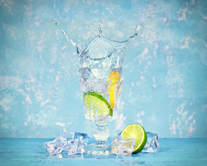Wasser mit Limette und Zitrone, splash
