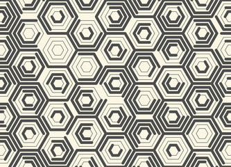 Seamless Monochrome Hexagon Pattern. Vector Chaotic Line Background