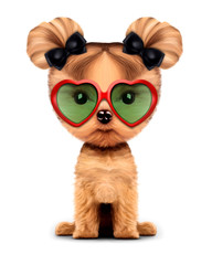 Fototapeta premium Adorable doggy with sunglasses, isolated on white.