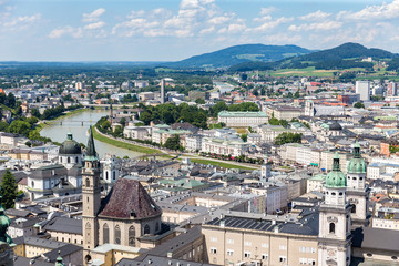 Fototapeta na wymiar City of Salzburg with Salzach in summer, Salzburger Land