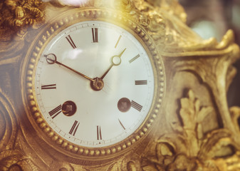 Naklejka na ściany i meble Victorian Old Clock Face with Roman Numerals Gold antique collection