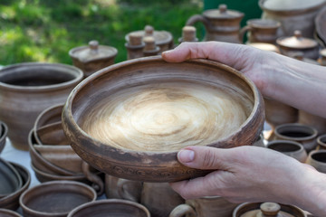 dish from clay of  handmade