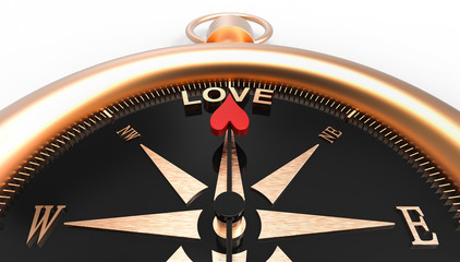 Compass showing direction to love 3d Illustration concept