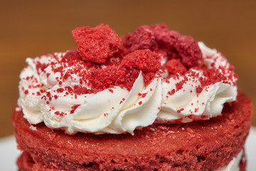 Macro of red velvet cake with cream