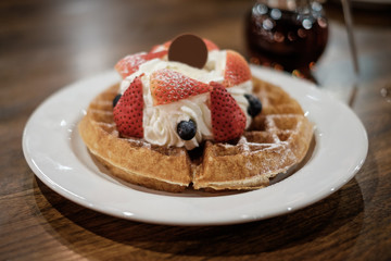 Belgium Waffle with Strawberry, Vintage Look