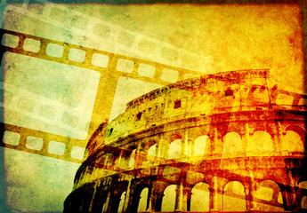Obraz premium Grunge background with retro filmstrips and paper texture