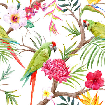 Watercolor tropical floral pattern