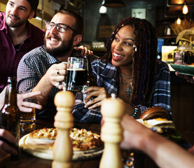Diverse People Hang Out Pub Friendship