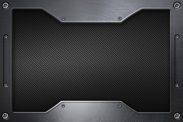 black carbon fiber background with metal frame. - 147024343