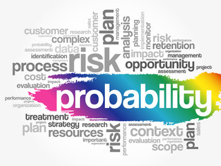 Probability word cloud collage, business concept background