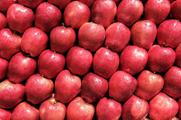 Red fresh apples on the market. Fruit close up. 