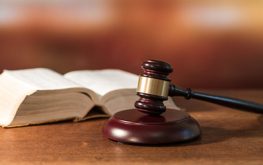 Judge hammer with law book