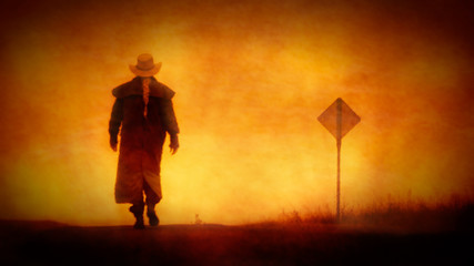 Obraz na płótnie Canvas A stock girl walks down a country road.