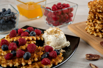 Plate of belgian waffles
