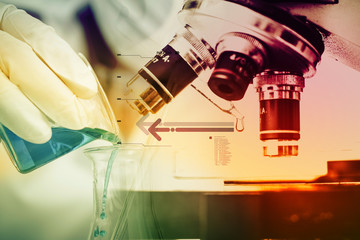 Scientists and scientific experiments to find out about the medical science or the scientific unit . The colors and scientific equipment beakers vitro microscopy .