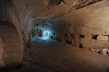 Ancient Jewish tombs in caves of ruins of the Old City Beit She'arim, Israel