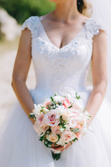 wedding dress, wedding rings, wedding bouquet