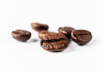 close up on coffee beans white background
