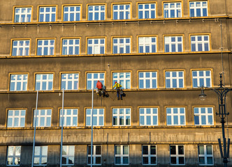   Work at height for the restoration of facade in Cracow. Poland
