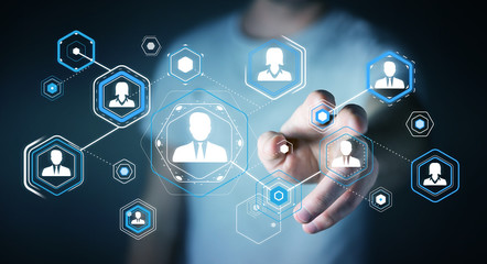 Businessman using digital social network 3D rendering