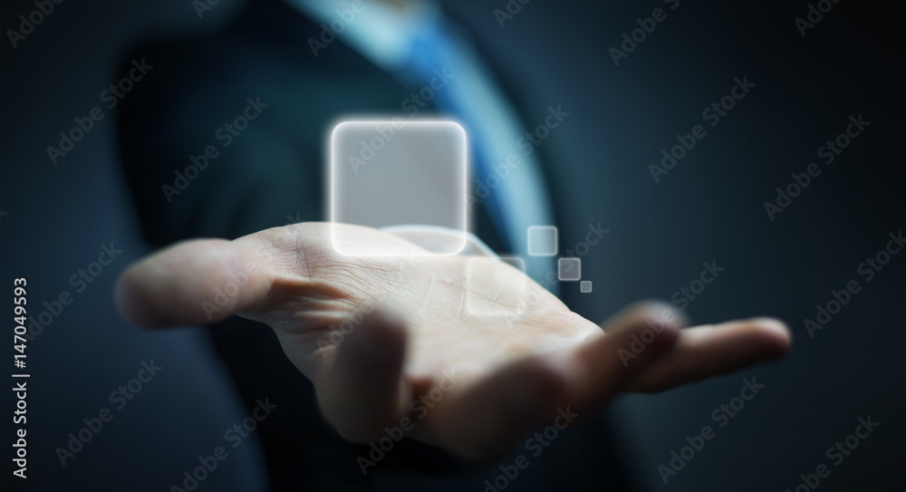 Wall mural businessman surfing on internet with digital tactile interface 3d rendering