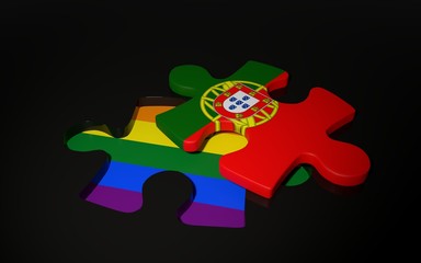 Naklejka premium LGBT and Portugal Flag like a puzzle piece.